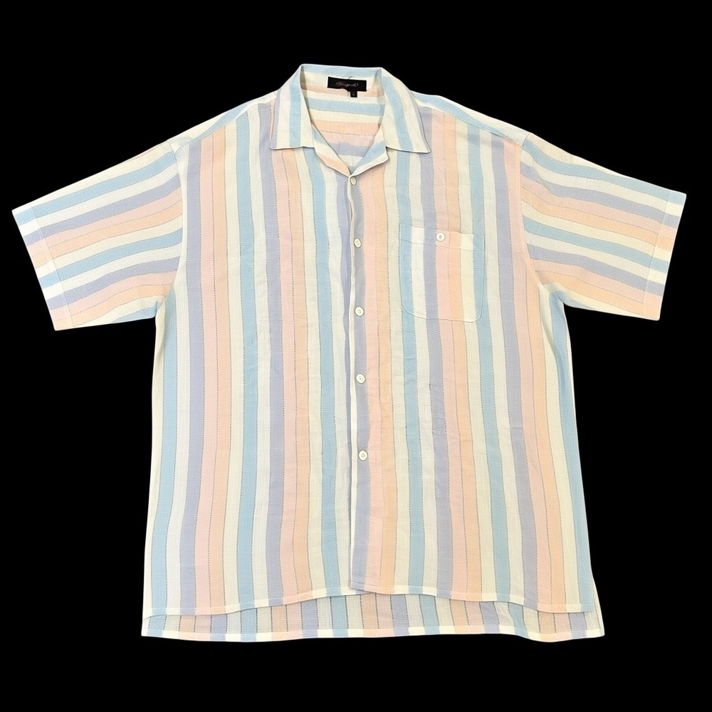 Bergati Mens 3XL Short Sleeve Button Up Camp Shirt Pastel Stripe Coastal Beach